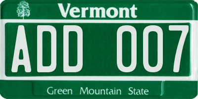 VT license plate ADD007