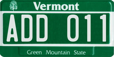 VT license plate ADD011