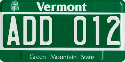 VT license plate ADD012