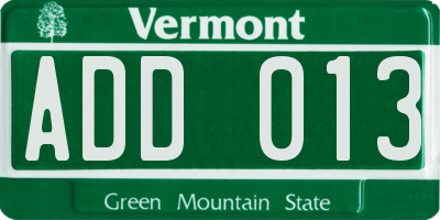 VT license plate ADD013
