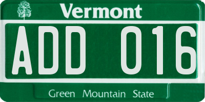 VT license plate ADD016