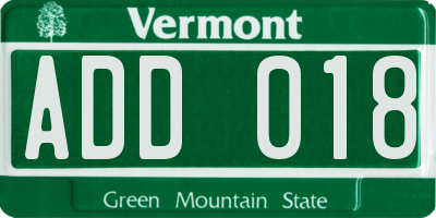 VT license plate ADD018