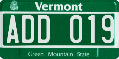 VT license plate ADD019
