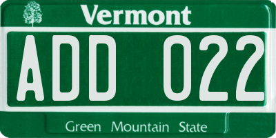 VT license plate ADD022