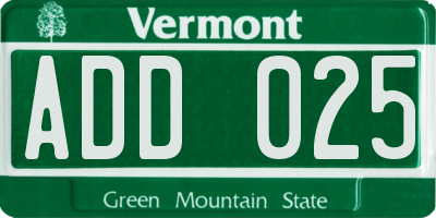 VT license plate ADD025