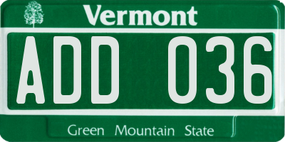 VT license plate ADD036