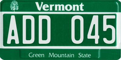 VT license plate ADD045