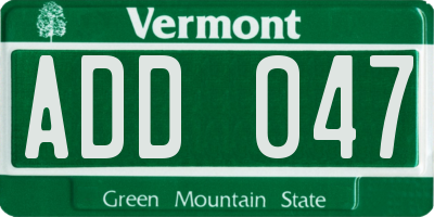 VT license plate ADD047