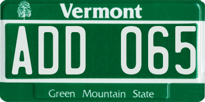 VT license plate ADD065