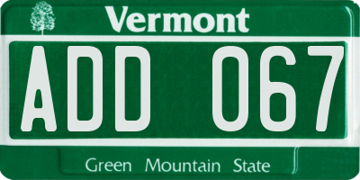 VT license plate ADD067