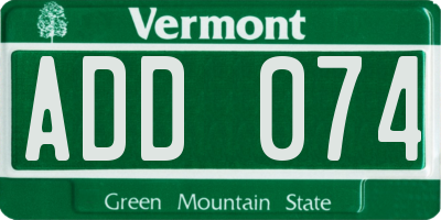 VT license plate ADD074