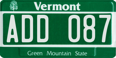 VT license plate ADD087