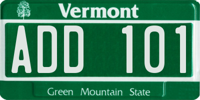 VT license plate ADD101
