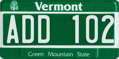 VT license plate ADD102