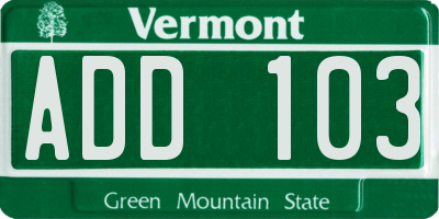 VT license plate ADD103