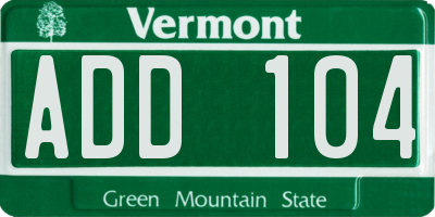 VT license plate ADD104
