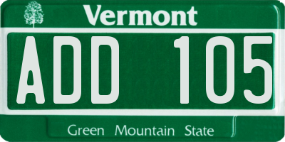 VT license plate ADD105
