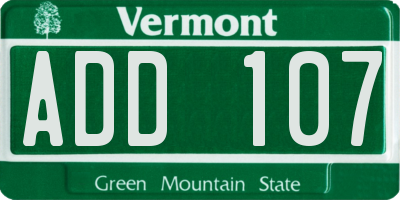 VT license plate ADD107