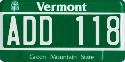 VT license plate ADD118