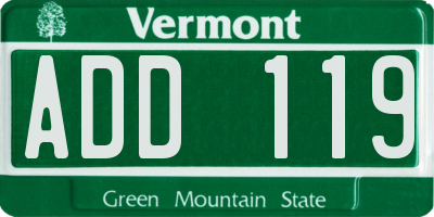 VT license plate ADD119