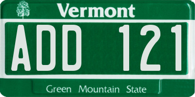 VT license plate ADD121