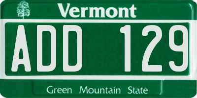 VT license plate ADD129