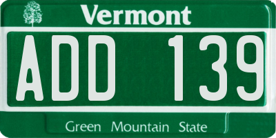 VT license plate ADD139