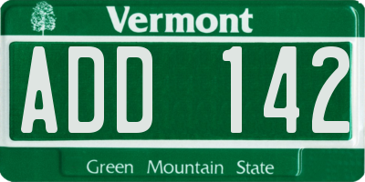 VT license plate ADD142