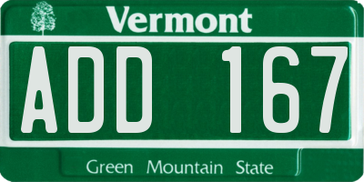 VT license plate ADD167
