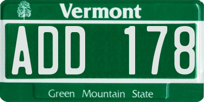 VT license plate ADD178