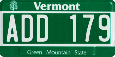 VT license plate ADD179