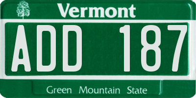VT license plate ADD187