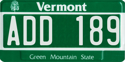 VT license plate ADD189
