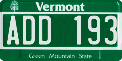 VT license plate ADD193