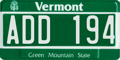 VT license plate ADD194