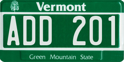 VT license plate ADD201