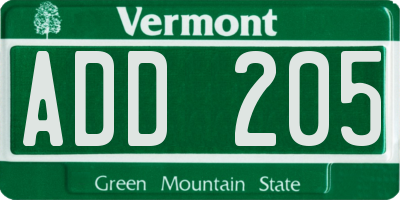 VT license plate ADD205