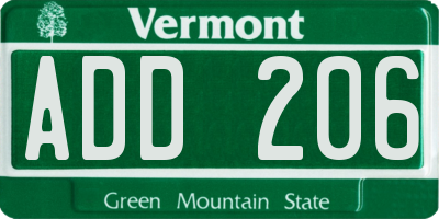 VT license plate ADD206