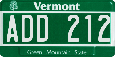 VT license plate ADD212