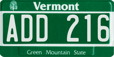 VT license plate ADD216