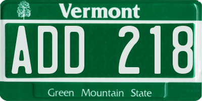 VT license plate ADD218