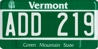 VT license plate ADD219