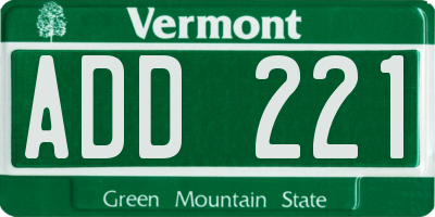 VT license plate ADD221