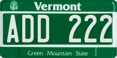 VT license plate ADD222
