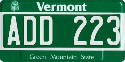 VT license plate ADD223