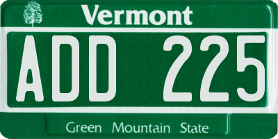 VT license plate ADD225