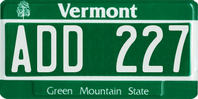 VT license plate ADD227