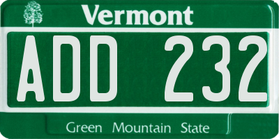 VT license plate ADD232