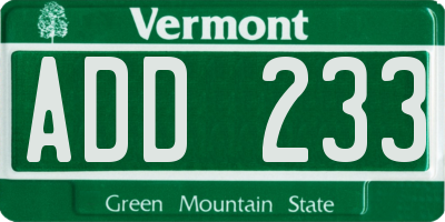 VT license plate ADD233