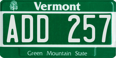 VT license plate ADD257